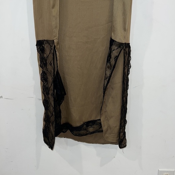 ZARA Olive Green Satin Slip Midi Dress with side slits size Medium - Picture 10 of 17